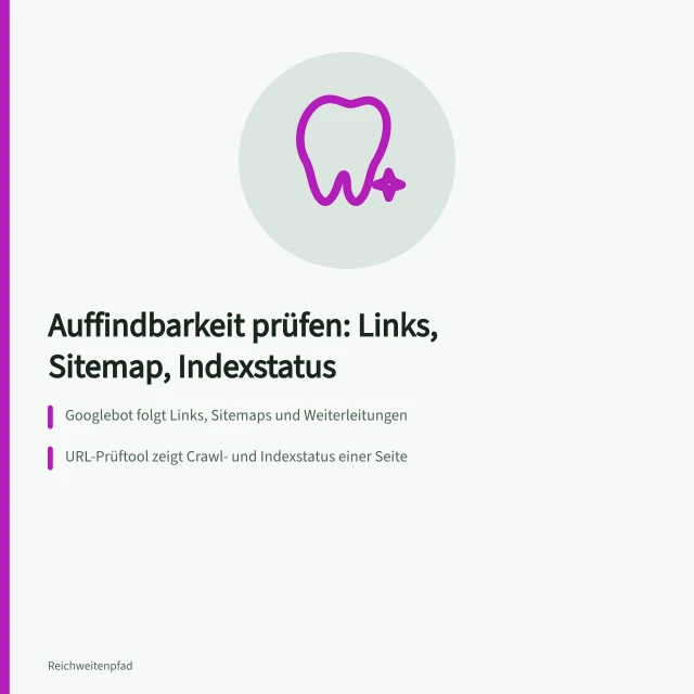 Karte zur Prüfung von Auffindbarkeit, Sitemap und Indexstatus. Auffindbarkeit prüfen: Links, Sitemap, URL-Prüftool und Indexstatus