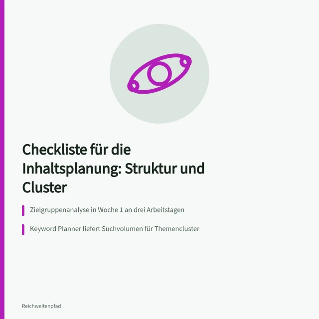 Checkliste zur Inhaltsplanung mit Themenclustern, Formaten und Redaktionsplan. Checkliste für die Inhaltsplanung Struktur: Themen, Cluster und Formate