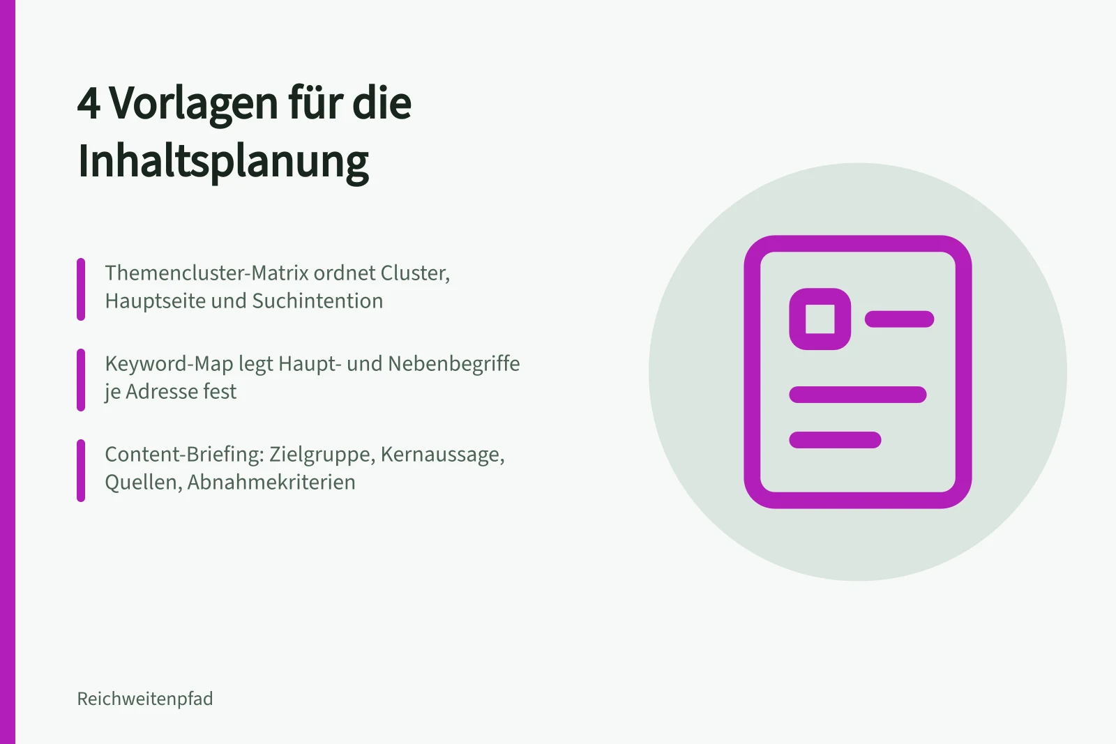 Vier Vorlagen für Themencluster, Keyword-Map, Redaktionskalender und Content-Briefing